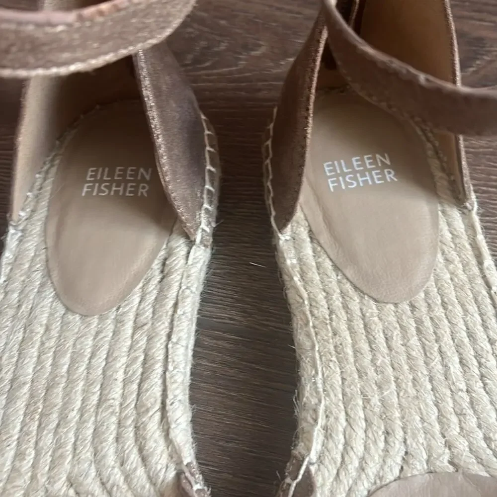 Eileen Fisher Tan Espadrille Flats with Ankle Strap 9